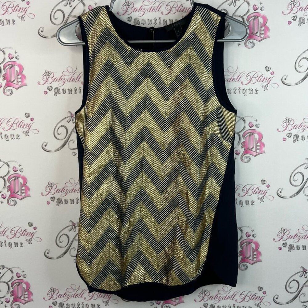 J. Crew tank top blouse shiny Chevron Patterned Gold and Black Women's Top